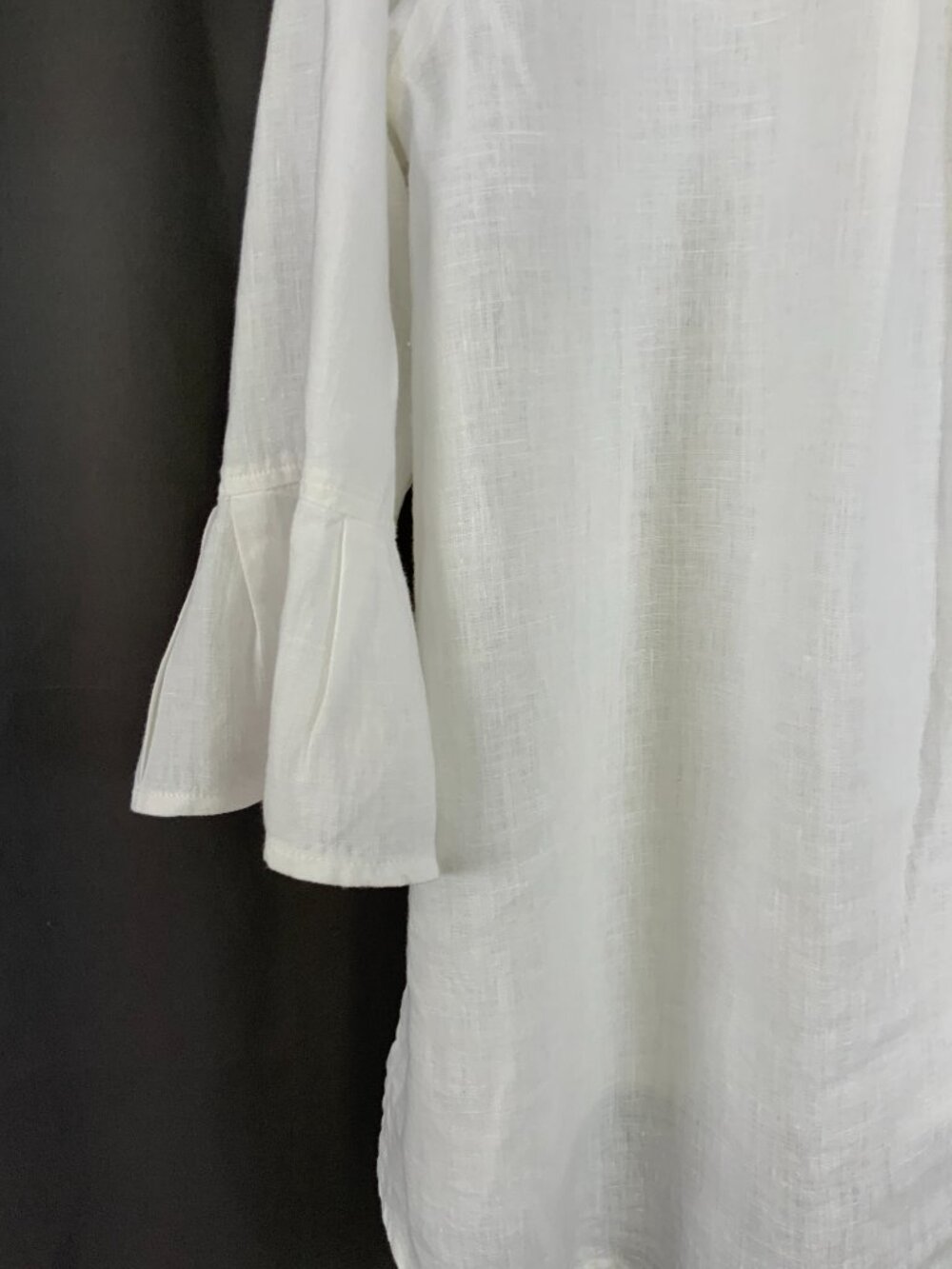 Bella Bell Sleeve White 100% Linen Top by Crown Linen Designs Sz M-L - Picture 15 of 16